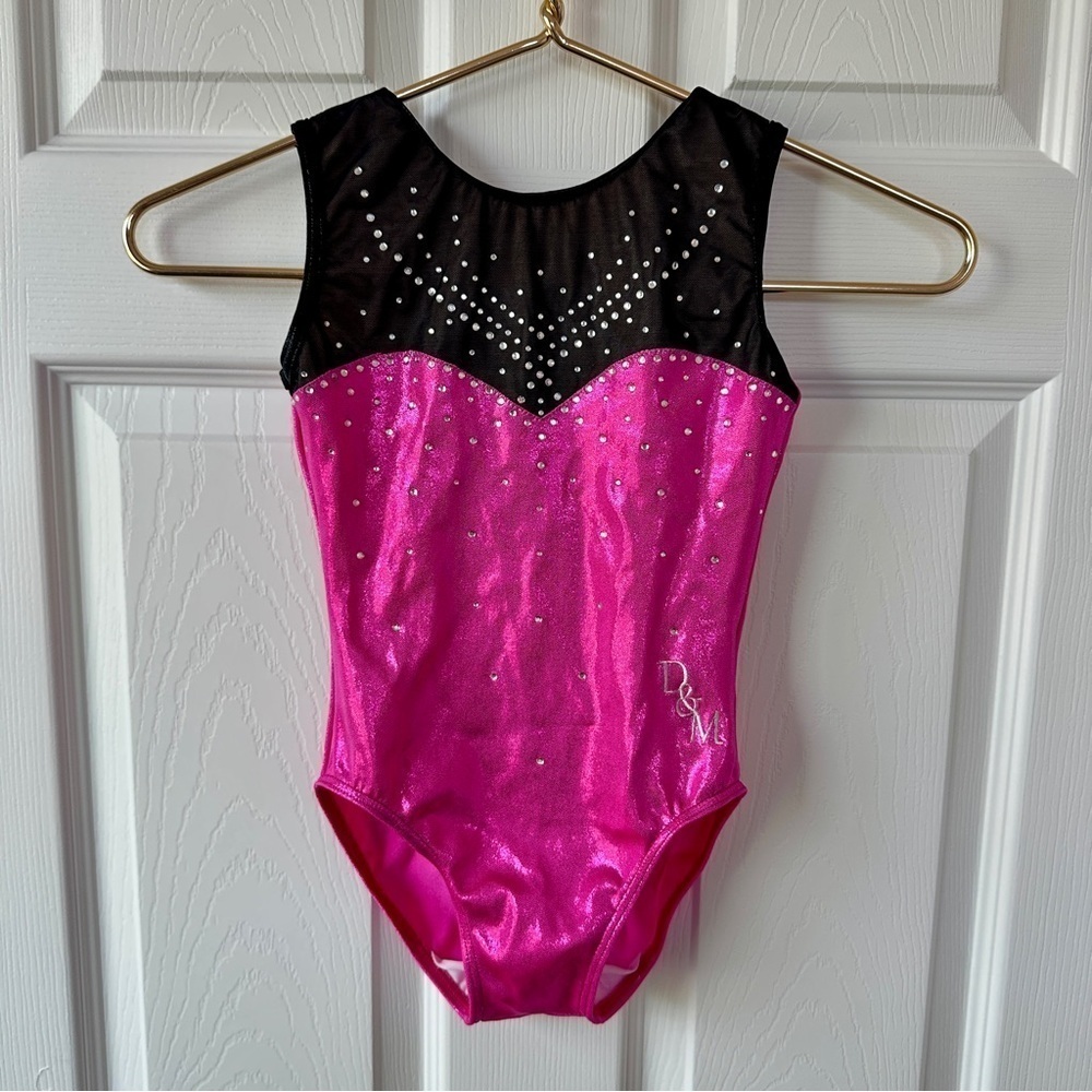 D&M Leotards For Girls, Pink, Black With Rhinestones. Size Cm